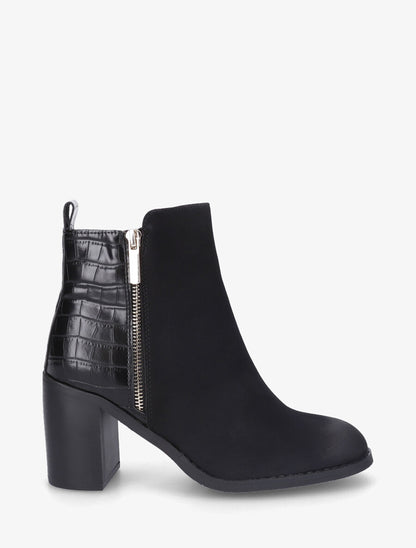 Bottines à talon et contrefort en croco - Noir - 5