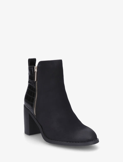 Bottines à talon et contrefort en croco - Noir - 2