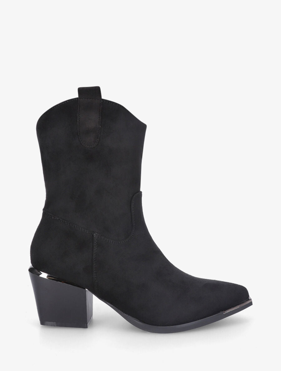 Bottines style santiag en suédine - Noir - 1