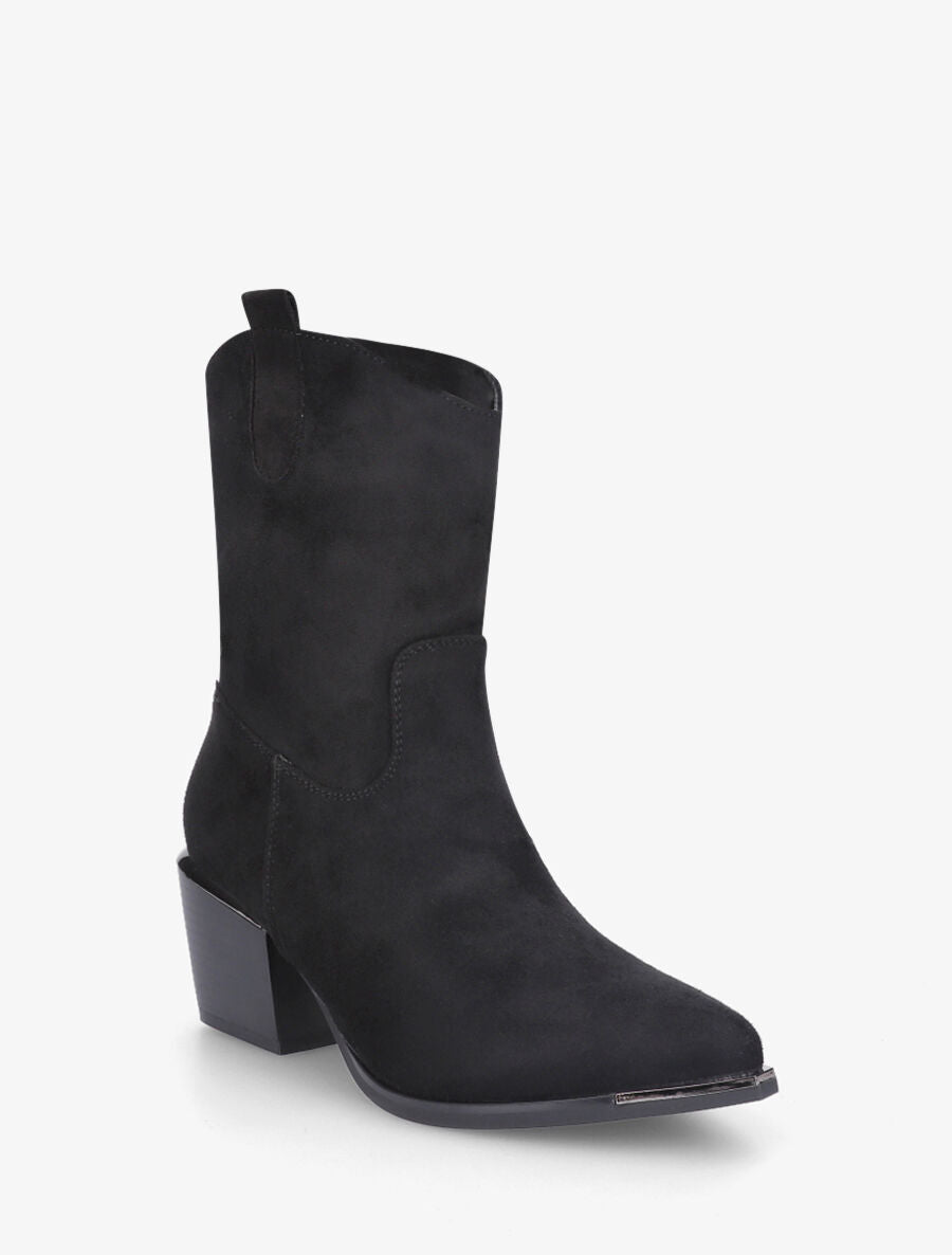 Bottines style santiag en suédine - Noir - 2