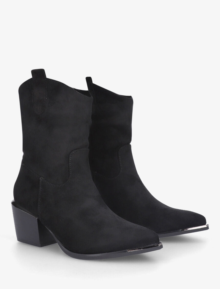 Bottines style santiag en suédine - Noir - 4