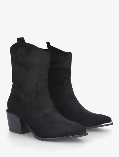 Bottines style santiag en suédine - Noir - 4