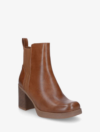 Bottines en simili et tissu côtelé - Camel - 2