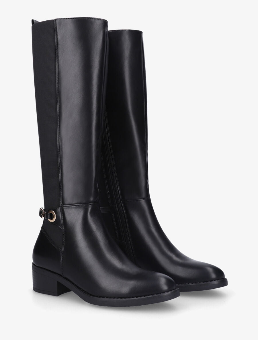 Bottes unies élastiquées sanglé - Noir - 4