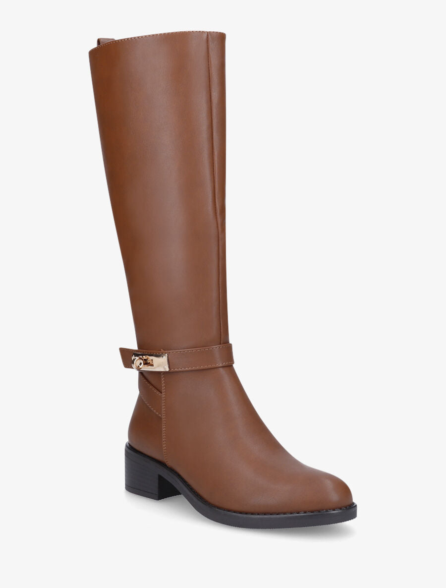 Bottes plates en simili - Camel - 2