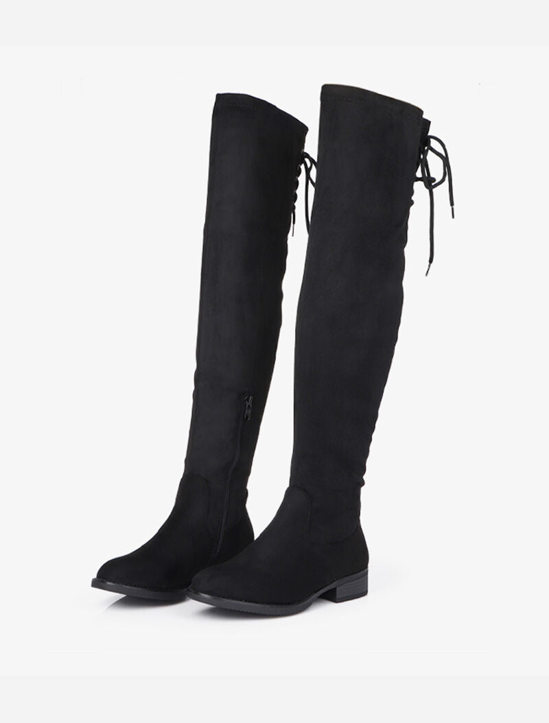 Cuissardes en suédine à liens de serrage style corset - Noir - 1