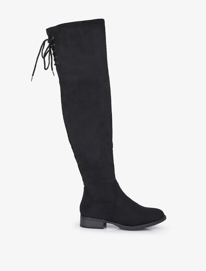 Cuissardes en suédine à liens de serrage style corset - Noir - 2