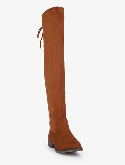 Cuissardes en suédine à liens de serrage style corset - Camel - 2