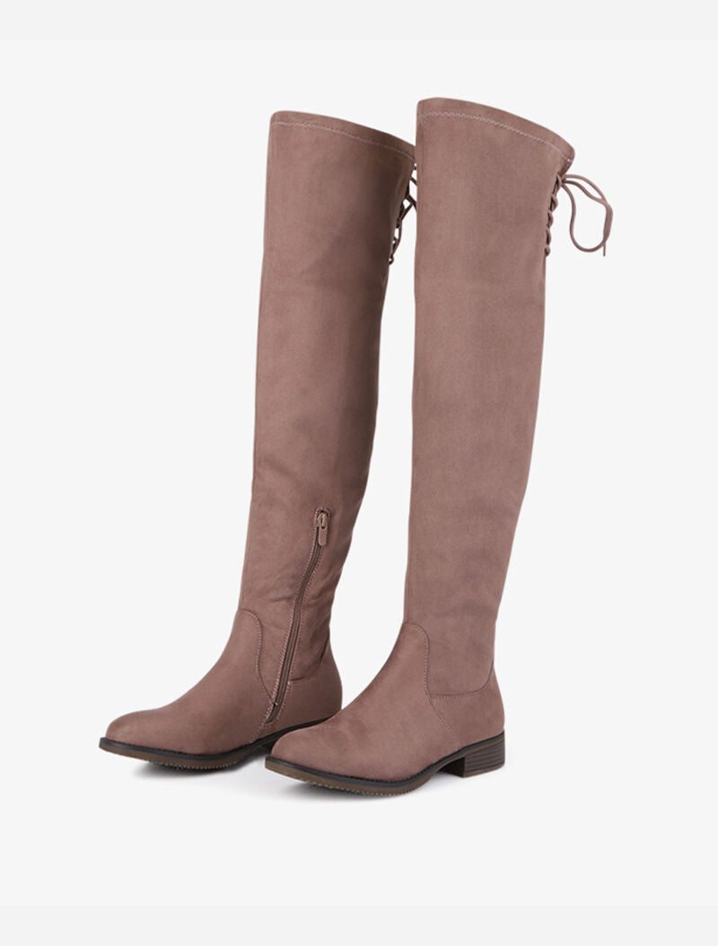 Cuissardes en suédine à liens de serrage style corset - Taupe - 1
