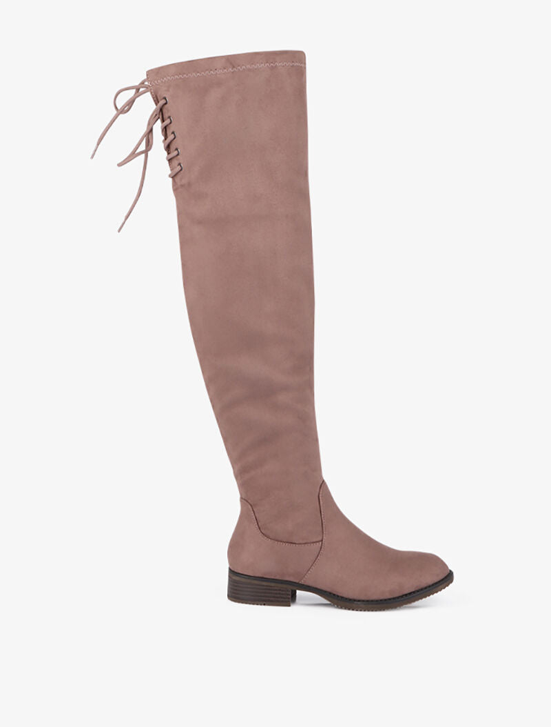 Cuissardes en suédine à liens de serrage style corset - Taupe - 2