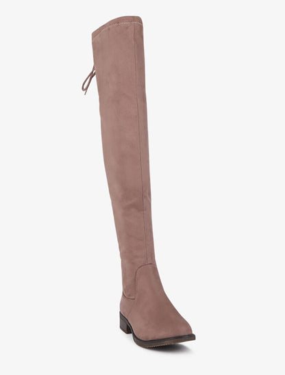 Cuissardes en suédine à liens de serrage style corset - Taupe - 3
