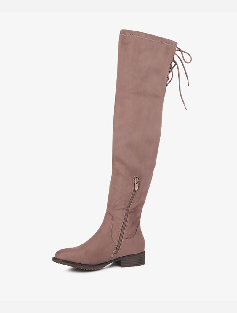 Cuissardes en suédine à liens de serrage style corset - Taupe - 4
