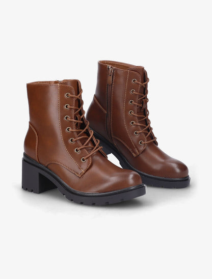 Bottines en simili à talon - Camel - 1