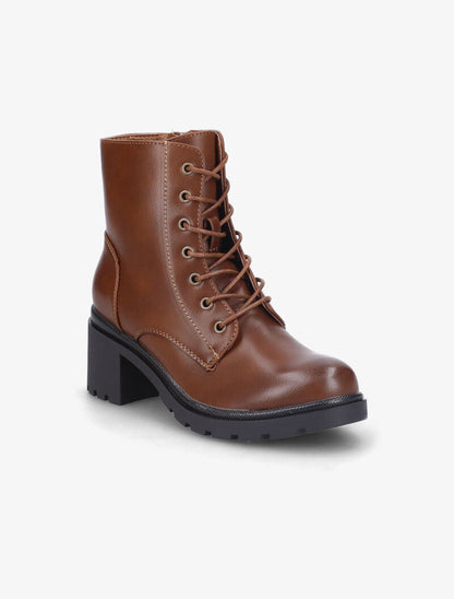 Bottines en simili à talon - Camel - 3