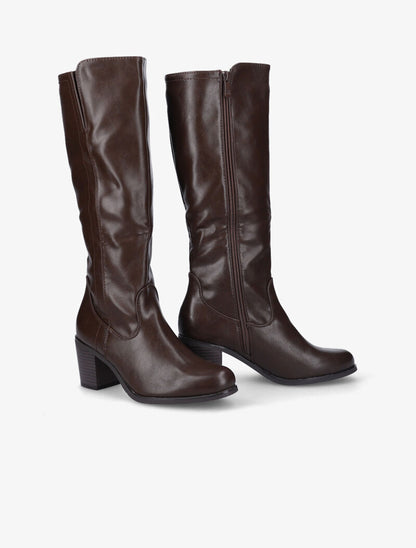 Bottes à talons en simili - Marron - 4