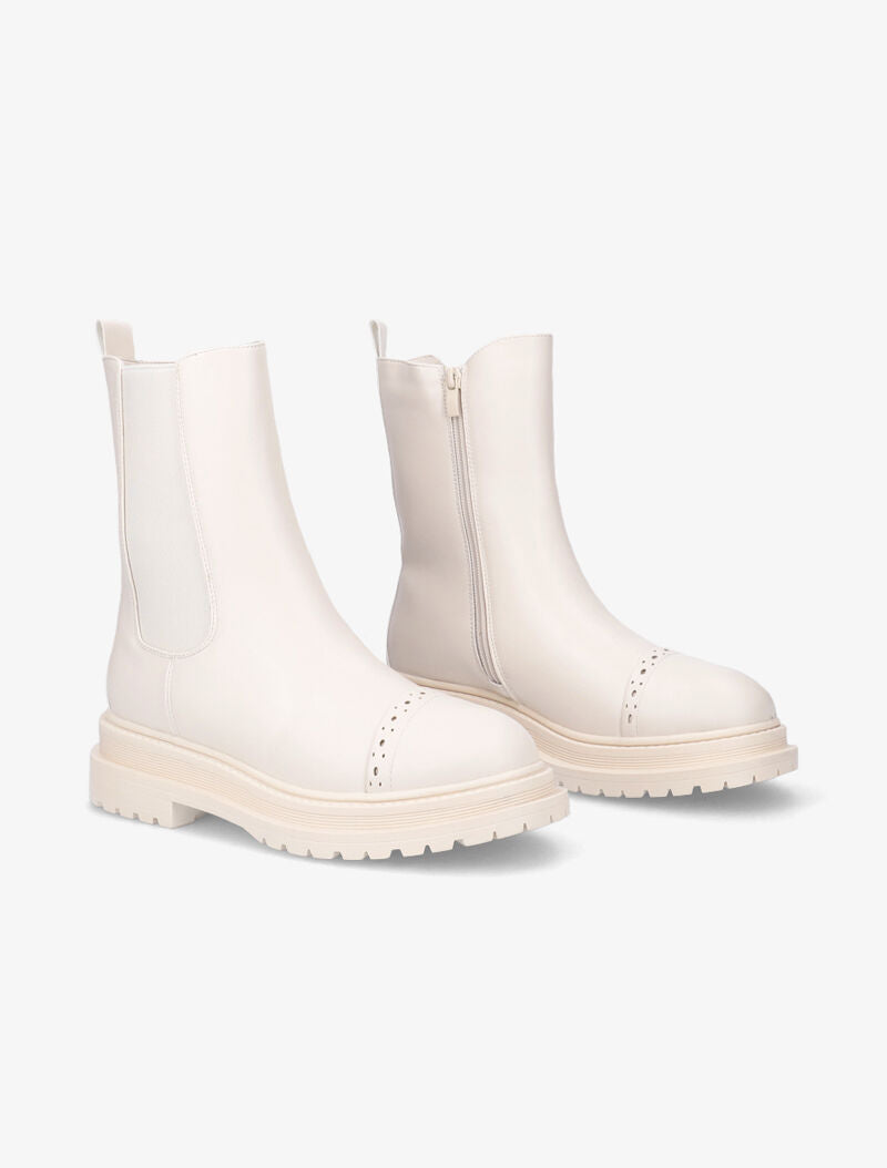 Bottines unies à détails perforés - Beige - 5
