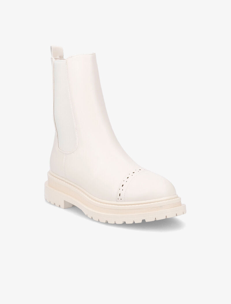 Bottines unies à détails perforés - Beige - 3