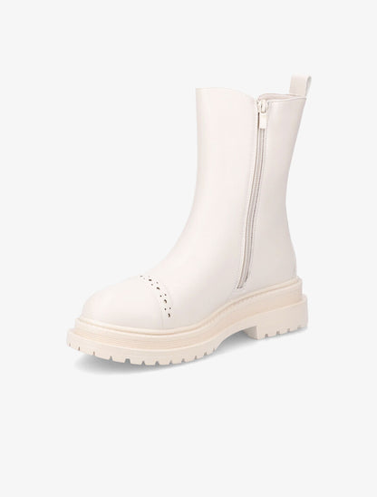 Bottines unies à détails perforés - Beige - 4