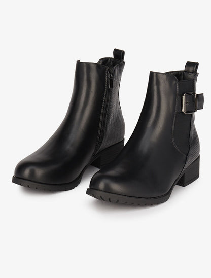 Bottines en simili et effet croco - Noir - 1