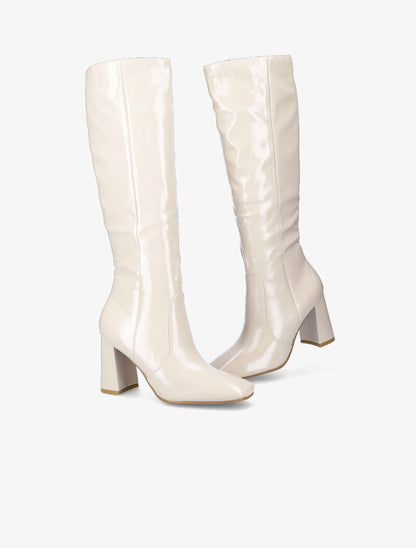 Bottes à talon effet vinyle - Beige - 4
