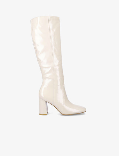 Bottes à talon effet vinyle - Beige - 5
