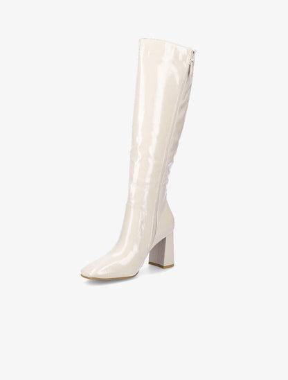 Bottes à talon effet vinyle - Beige - 3
