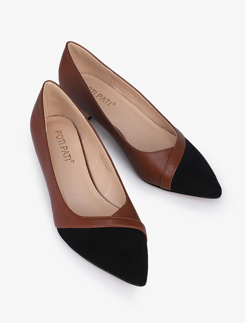 Escarpins color block à petits talons - Camel - 5