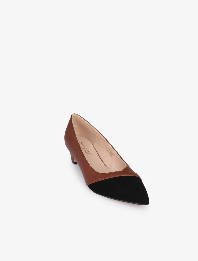 Escarpins color block à petits talons - Camel - 3