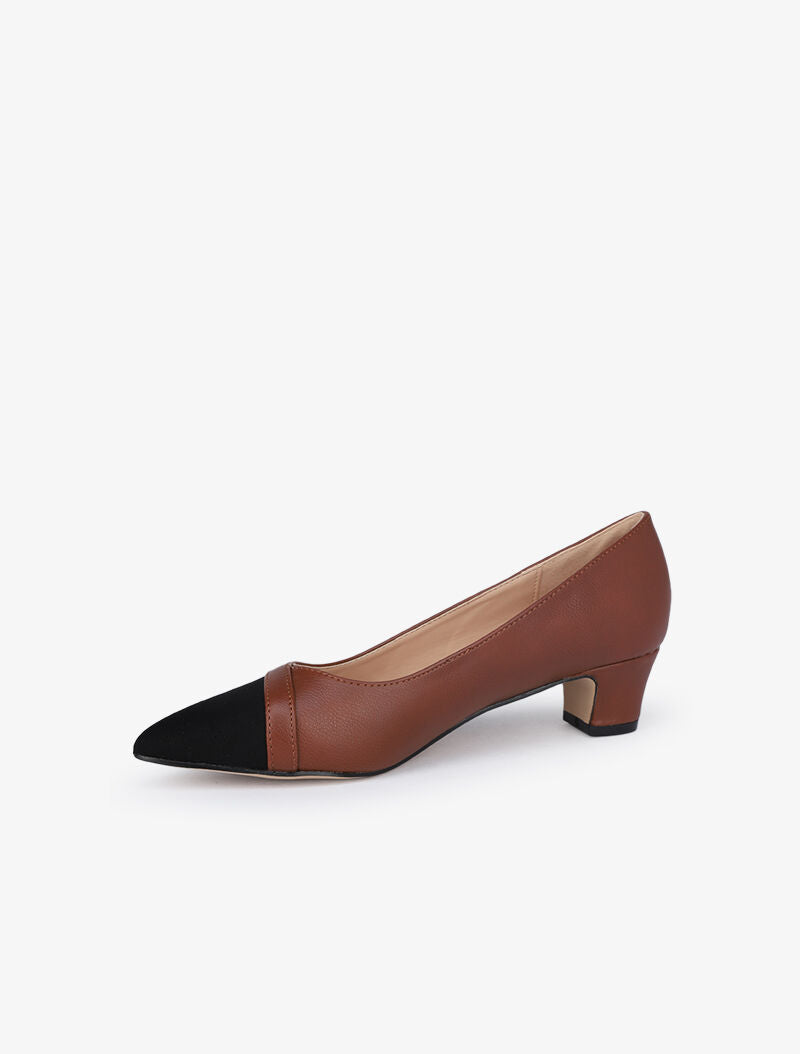 Escarpins color block à petits talons - Camel - 4