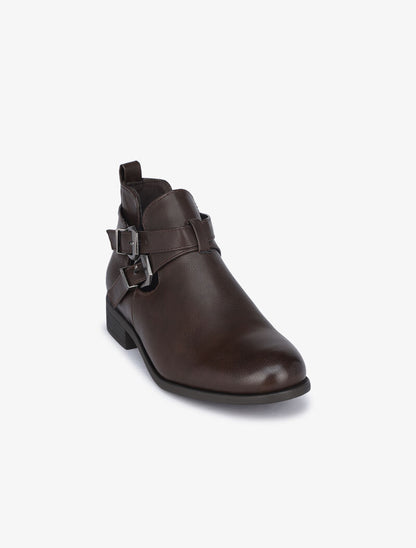 Low boots à sangles et découpes - Marron - 3