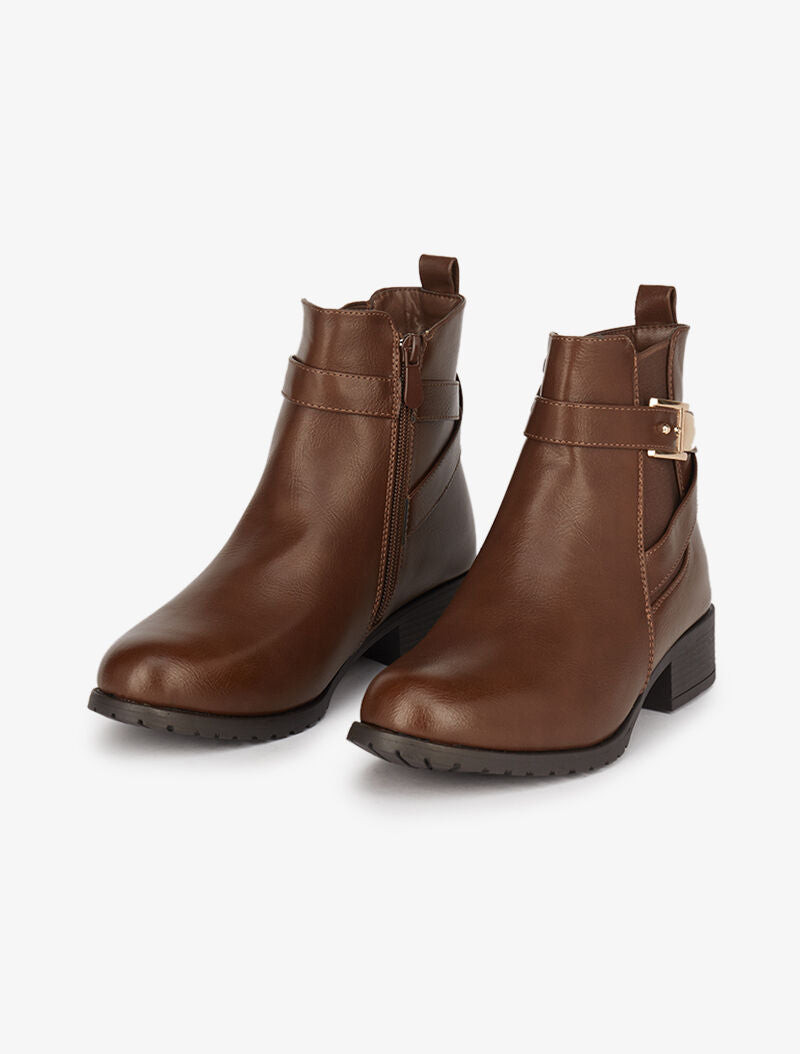 Bottines plates à cheville sanglée - Marron - 4