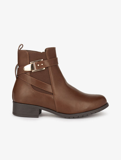 Bottines plates à cheville sanglée - Marron - 1
