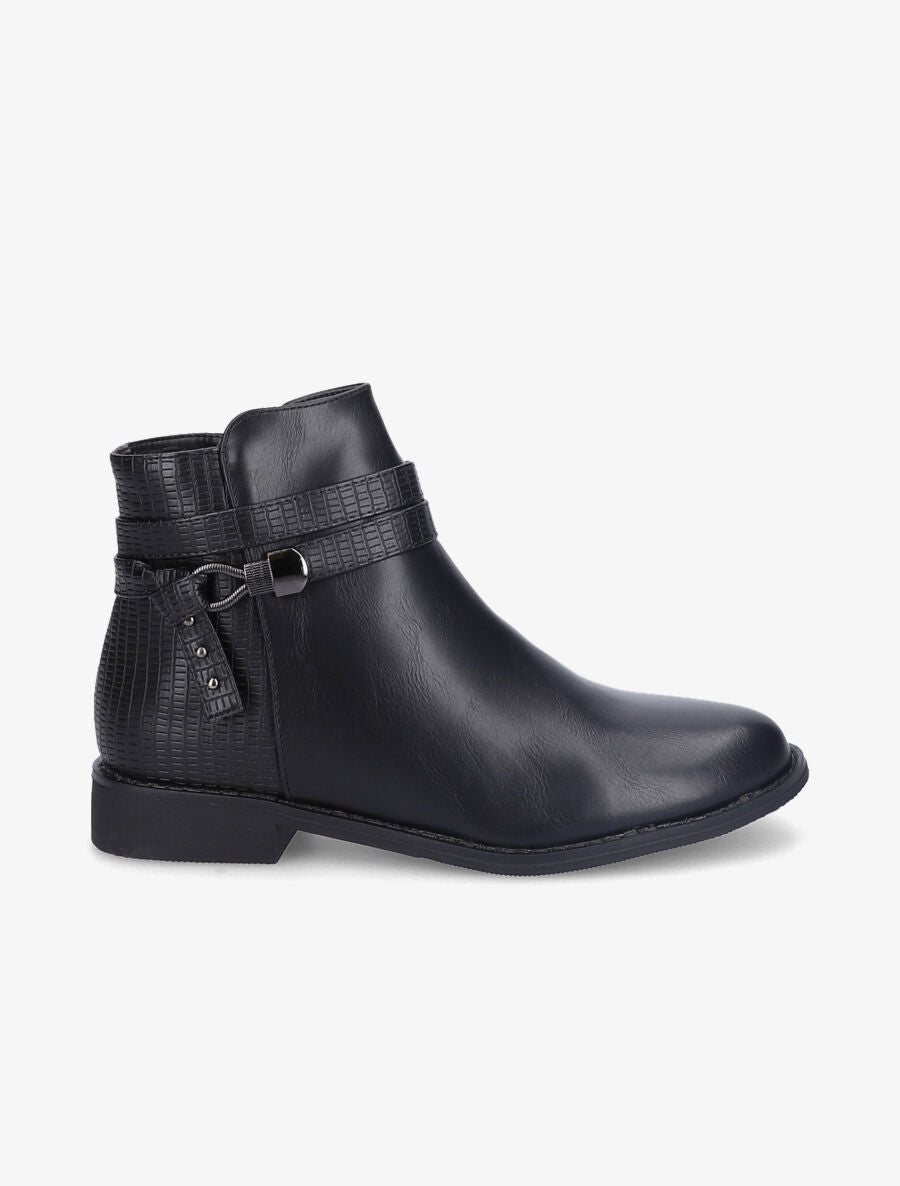 Bottines à contrefort et brides effet croco - Noir - 2