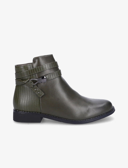 Bottines à contrefort et brides effet croco - Vert foncé - 2