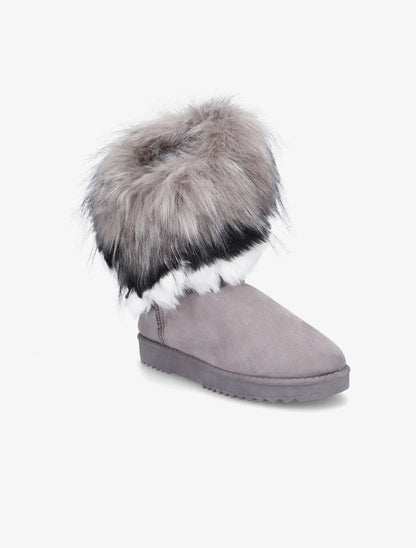 Boots à chevilles à fourrure asymétrique - Gris - 2
