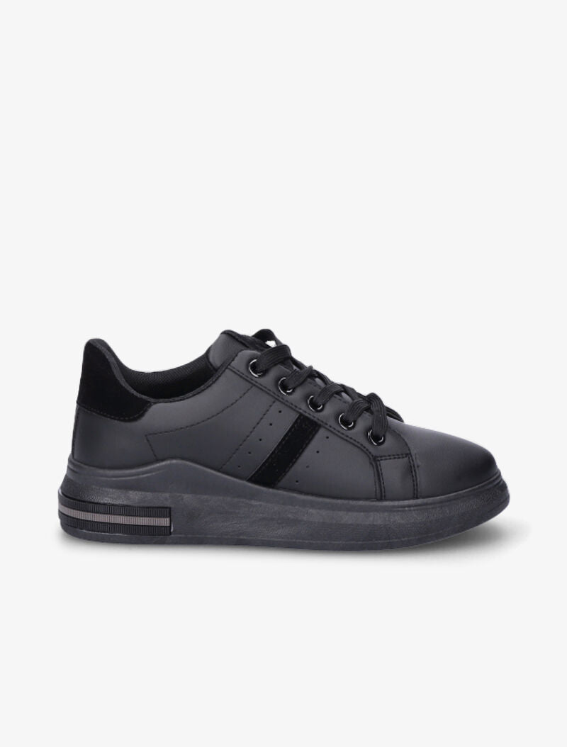 Sneakers simili à détails suédés - Noir - 1