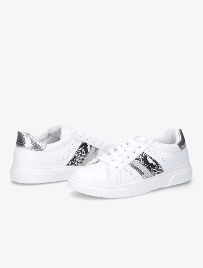 Sneakers à détails imprimés multi matière - Blanc/argent - 1