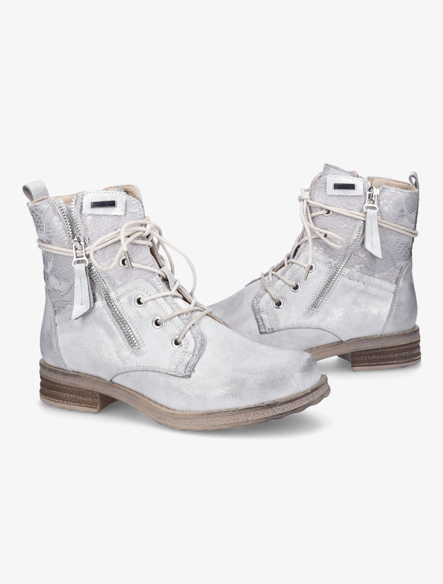 Bottines lacées à détail dentelle - Gris clair - 4