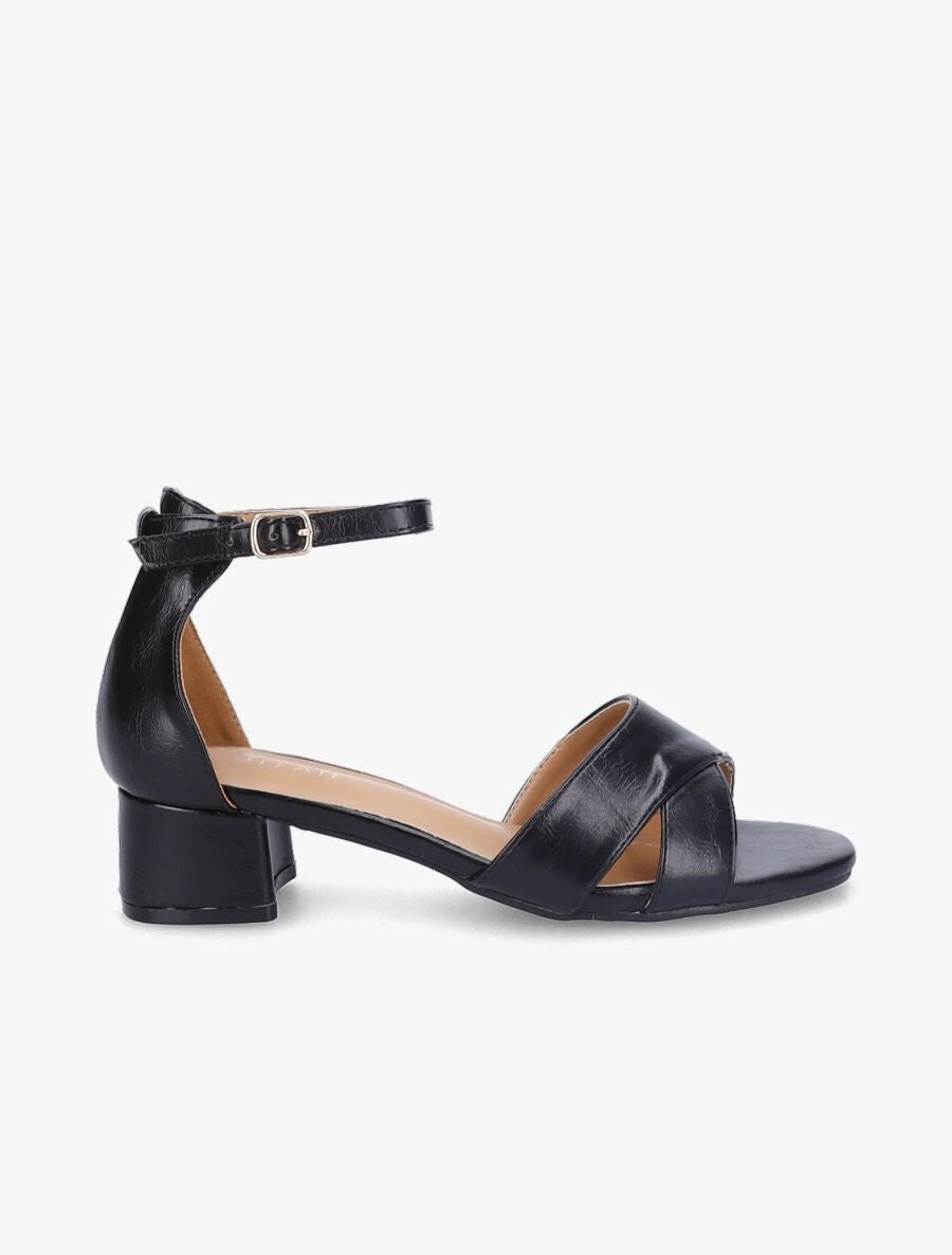 Sandales à brides et ganses ajourées - Noir - 1