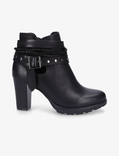 Bottines à talons et lanières cloutées - Noir - 1