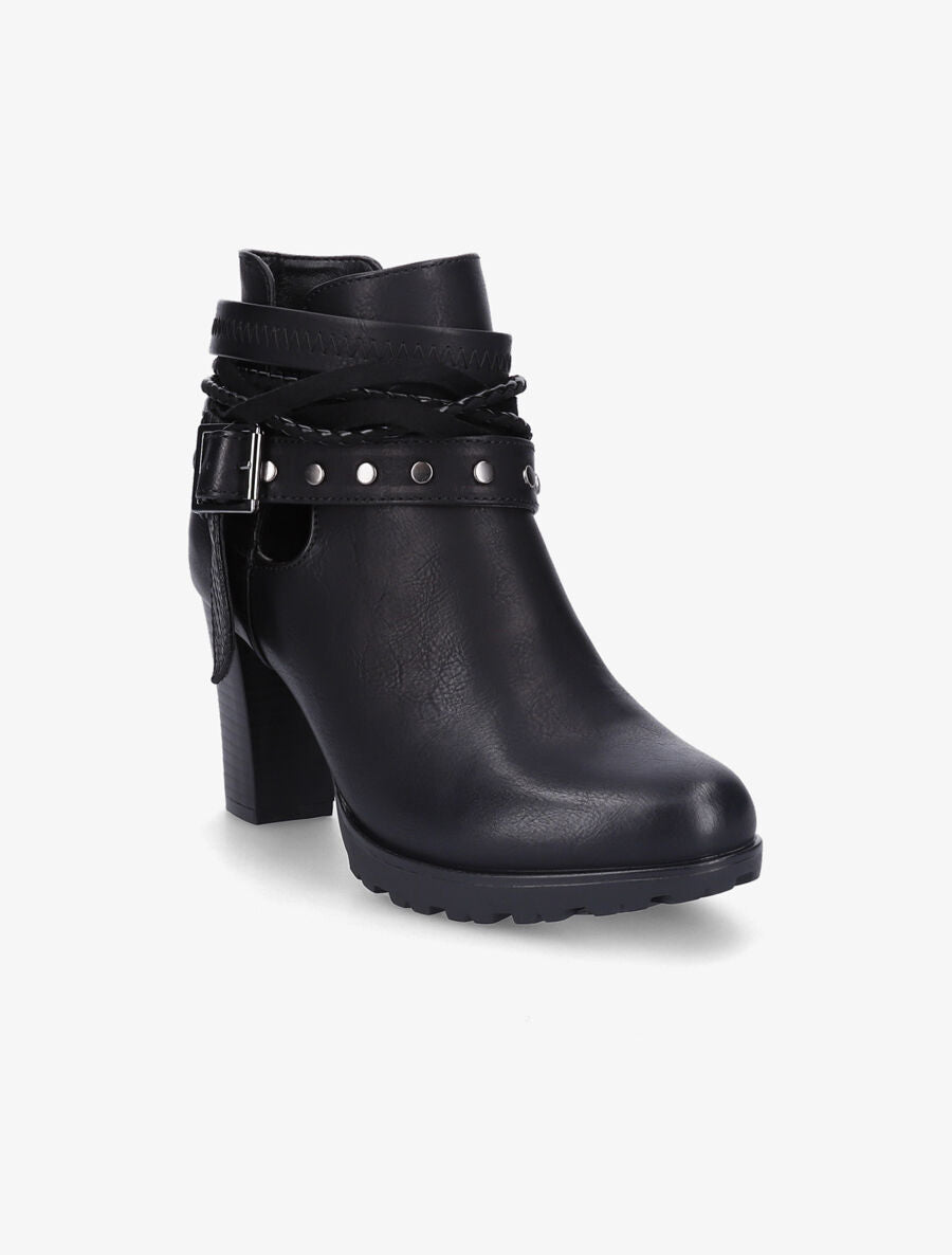 Bottines à talons et lanières cloutées - Noir - 2