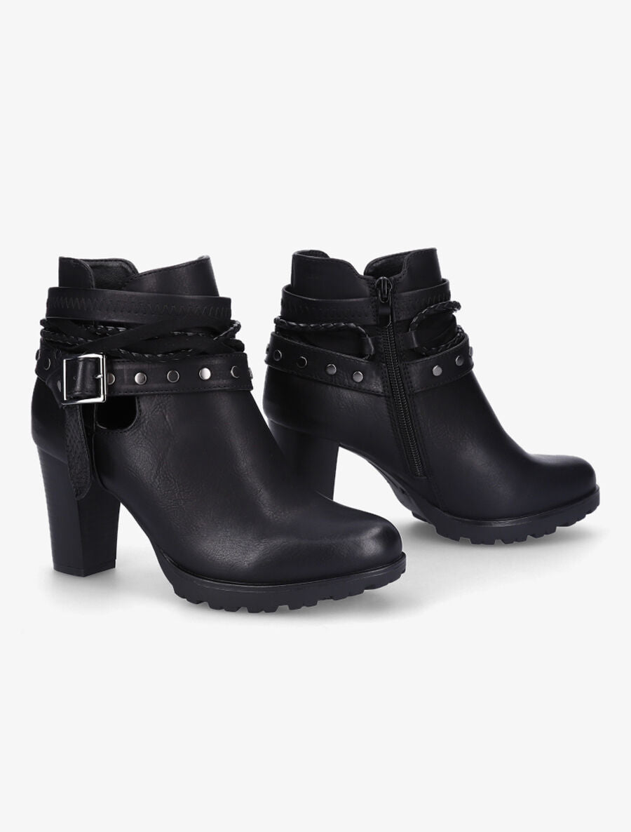 Bottines à talons et lanières cloutées - Noir - 4