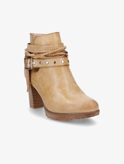 Bottines à talons et lanières cloutées - Moutarde - 2
