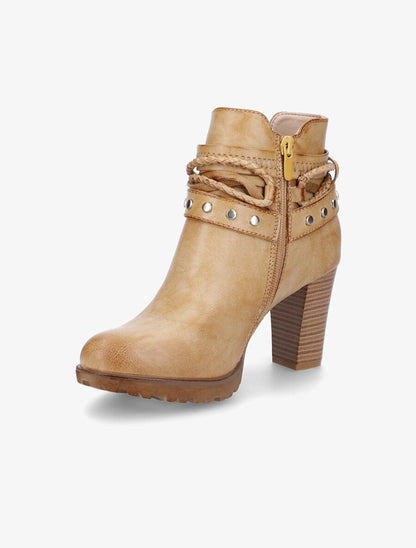 Bottines à talons et lanières cloutées - Moutarde - 3