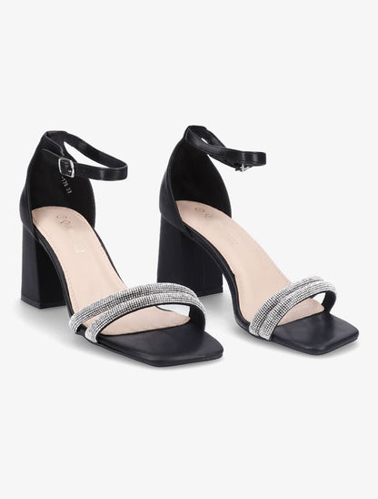 Sandales à ganses à strass - Noir - 5
