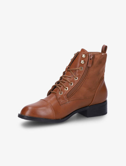 Bottines lacées à zip décoratif - Camel - 4