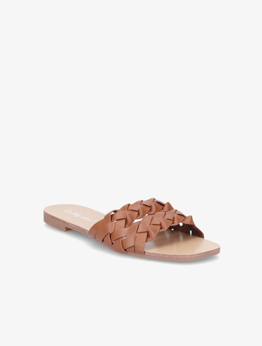 Mules tressées en simili - Camel - 2