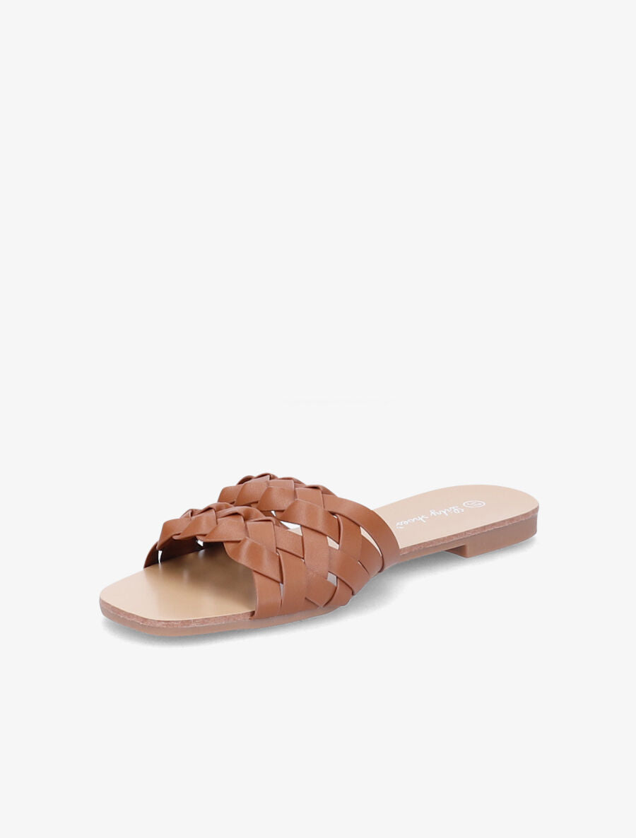 Mules tressées en simili - Camel - 3