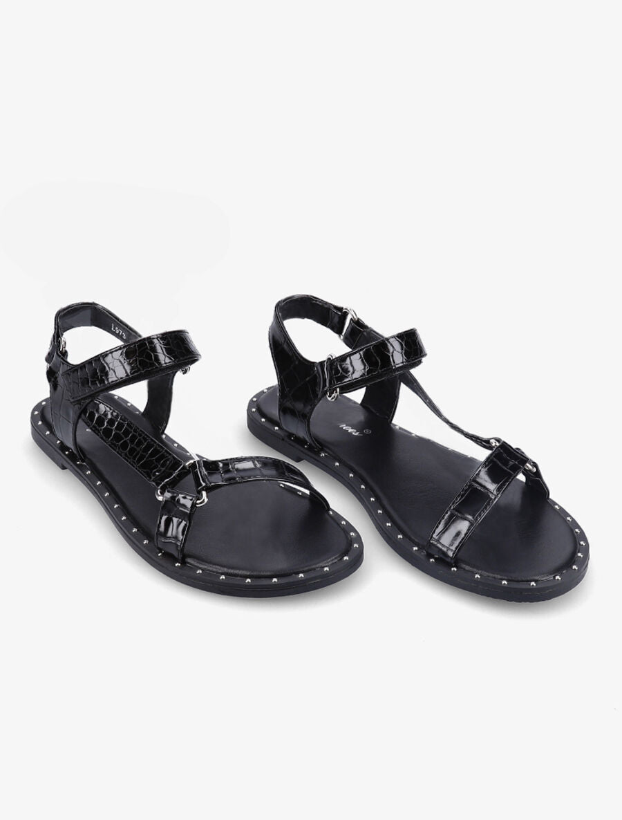Nu-pieds à sangles effet croco - Noir - 4