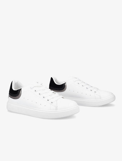Sneakers à contrefort pailleté et suédine - Blanc/noir - 5